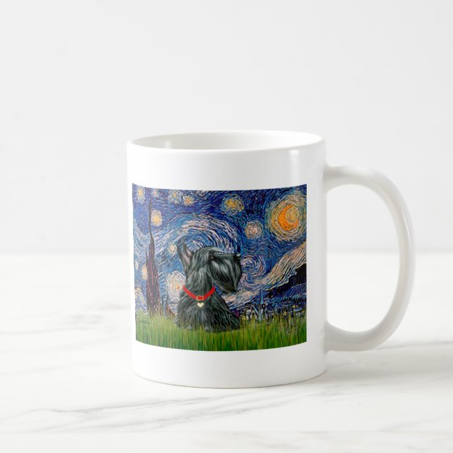 Caneca De Café Terrier Escocês 12c -Noite Estrelada (Direita)