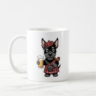 Caneca De Café Terrier Escocês em Kilt Xadrez com Cerveja e Cachi