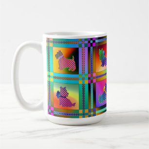 Caneca De Café Terrier Silhouettes em um padrão de quadro de veri