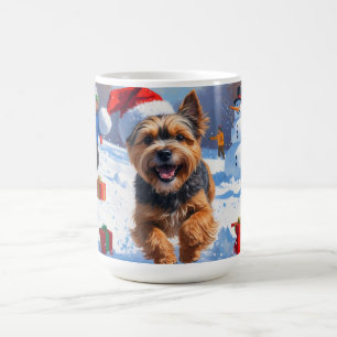Caneca De Café Terrier Tibetano Correndo na Neve com Chapéu de Na
