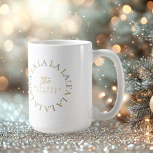 Caneca De Café Terroso Verde Dourado Natal Fa La La ID1009