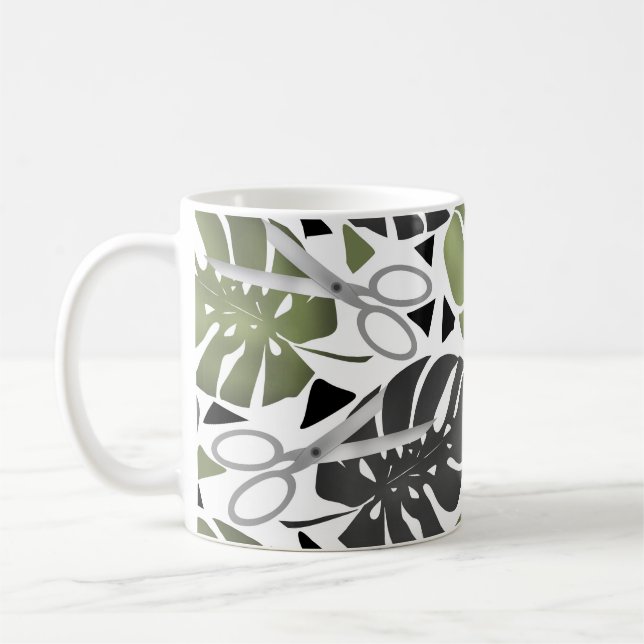 Caneca De Café tesoura de folhas de monstera de estampa tropical  (Esquerda)