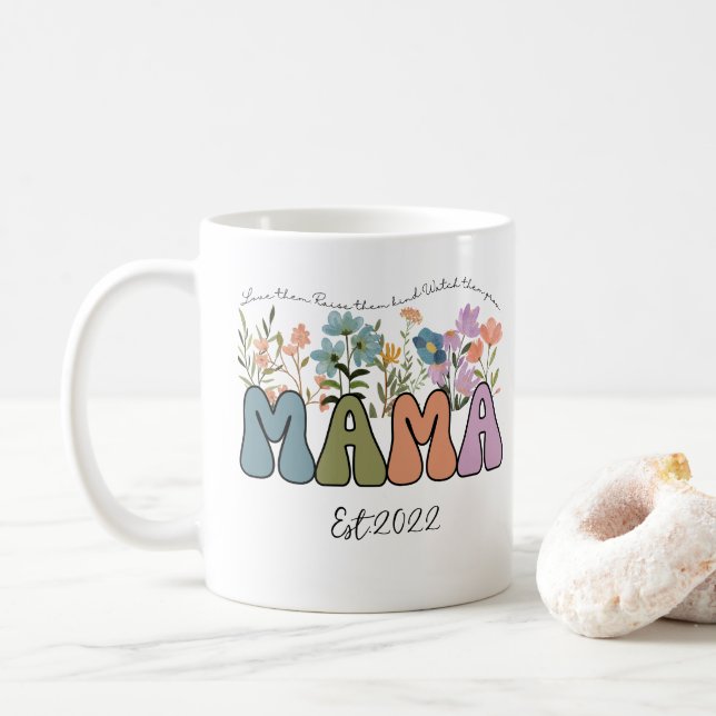 Caneca De Café Teste de mamãe de flor selvagem personalizado (Com Donut)