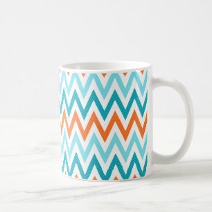 Caneca De Café Teste padrão alaranjado do azul do Aqua de Chevro