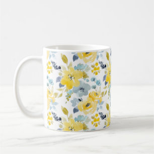 Caneca De Café Teste padrão amarelo & azul da aguarela