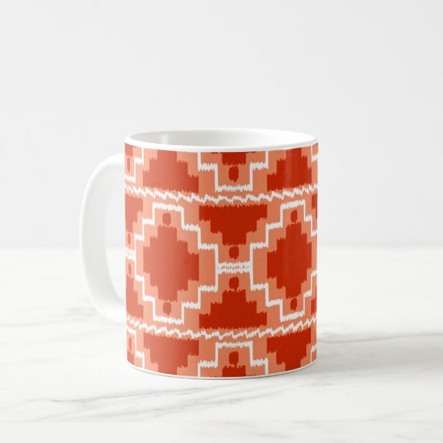 Caneca De Café Teste padrão asteca de Ikat - oxidação, laranja e (Frente Esquerda)