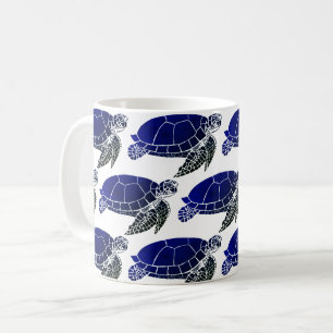 Caneca De Café Teste padrão azul da tartaruga de mar