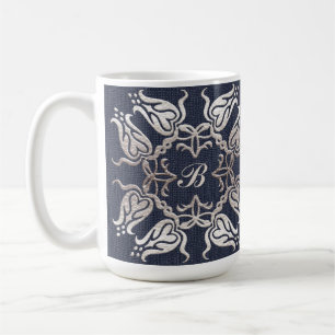 Caneca De Café teste padrão azul floral do estilo barroco