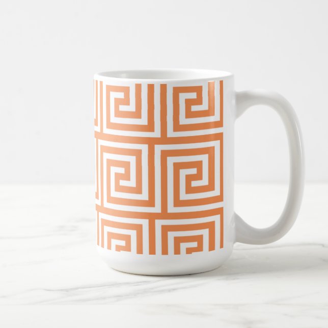Caneca De Café Teste padrão chave grego branco alaranjado da (Direita)