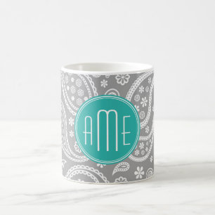 Caneca De Café Teste padrão cinzento floral chique de Paisley &