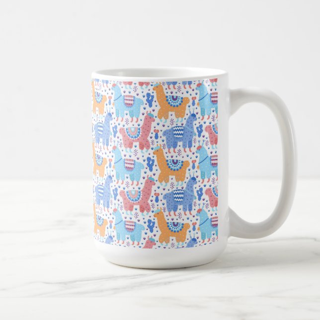 Caneca De Café Teste padrão colorido brilhante da alpaca (Direita)