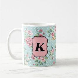 Caneca De Café Teste padrão cor-de-rosa do vintage com monograma