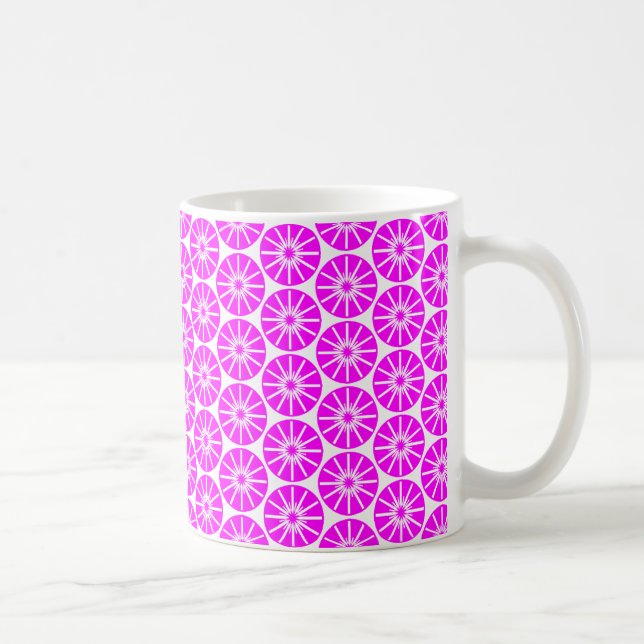 Caneca De Café Teste padrão da roda estrelada - magenta no branco (Direita)