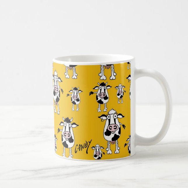 Caneca De Café Teste padrão das vacas e dos touros no fundo (Direita)