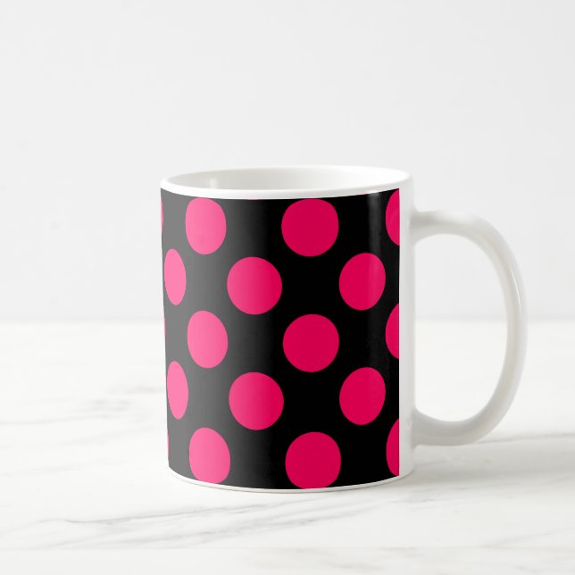 Caneca De Café Teste padrão de bolinhas do rosa quente e do preto (Direita)