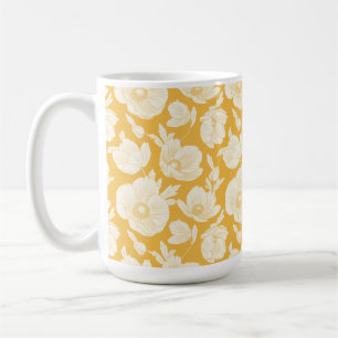 Caneca De Café Teste padrão de flor dourado
