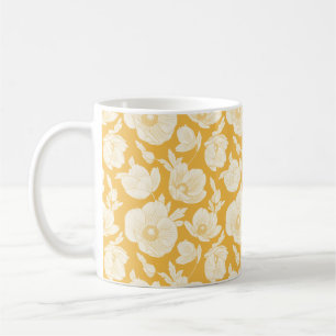 Caneca De Café Teste padrão de flor dourado