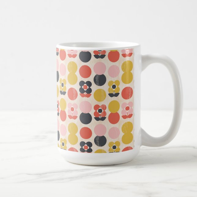Caneca De Café Teste padrão de flor moderno do meio século (Direita)