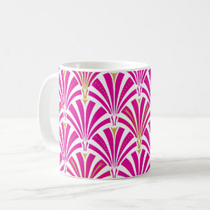 Caneca De Café Teste padrão do fã do art deco - rosa do fúcsia