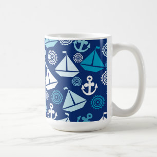 Caneca De Café Teste padrão dos desenhos animados com veleiros