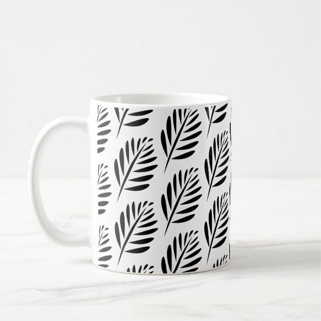 Caneca De Café Teste padrão elegante da folha em preto e branco (Esquerda)