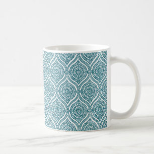 Caneca De Café Teste padrão étnico chique de Ogee na cerceta no