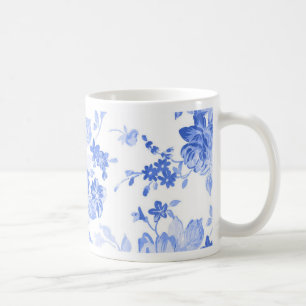 Caneca De Café Teste padrão floral da flor azul do vintage