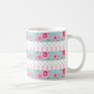 Caneca De Café Teste padrão floral romântico dos rosas do rosa &