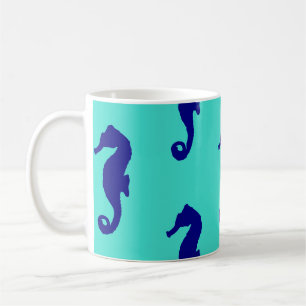Caneca De Café Teste padrão litoral do cavalo marinho azul de