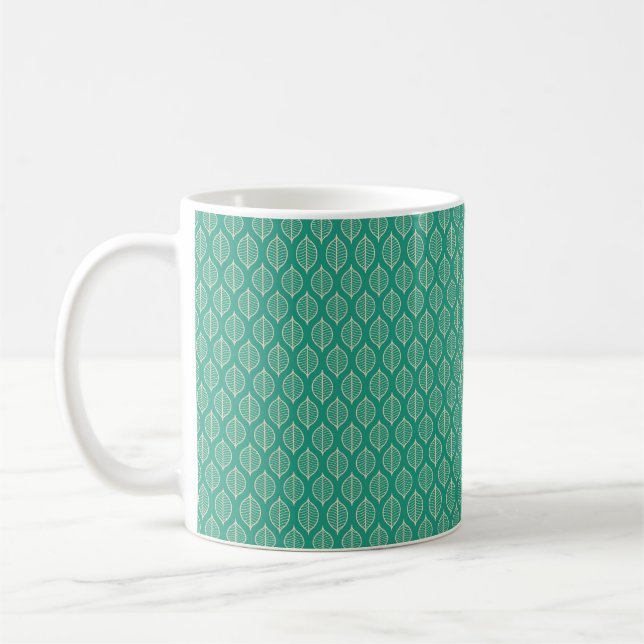Caneca De Café Teste padrão verde estilizado da folha (Esquerda)