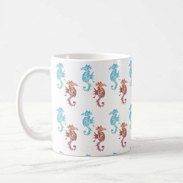 Caneca De Café Teste padrão vermelho e azul dos cavalos marinhos (Esquerda)