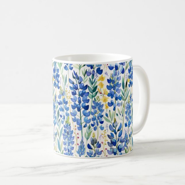 Caneca De Café Texas Bluebonnet Wildflower Pattern (Frente Esquerda)