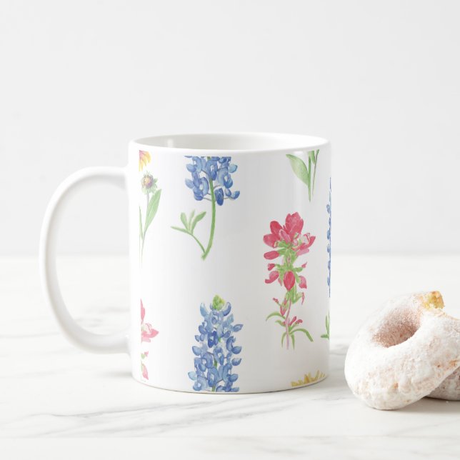 Caneca De Café Texas Wildflower Pattern (Com Donut)