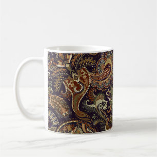 Caneca De Café Têxtil Colorido de Paisley: Design de Vintagem Étn