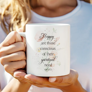 Caneca De Café Texto 2026 JW Ano Mateus 5:3 com Flores de primave