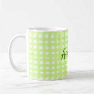 Caneca De Café Texto adicional personalizado do ginham de xadrez