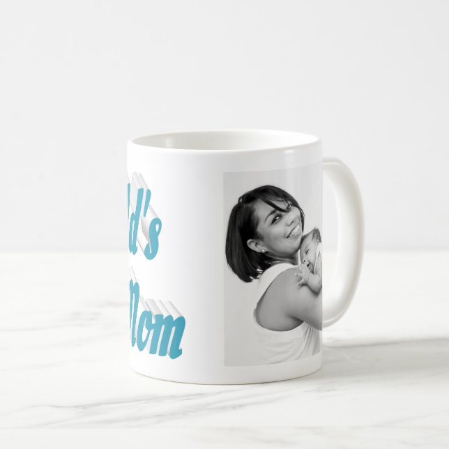 Caneca De Café Texto azul da foto da melhor mãe (Frente Esquerda)