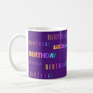 Caneca De Café Texto bonito Colorido de Tipografia de Aniversário