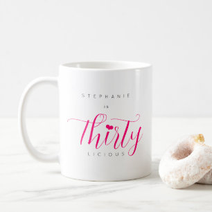 Caneca De Café Texto Cor-de-rosa aniversário de 30 anos Moderno e