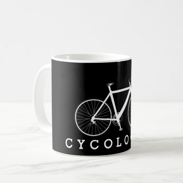 Caneca De Café Texto CYCOLOGISTA e Bicicleta Branca (Frente Esquerda)