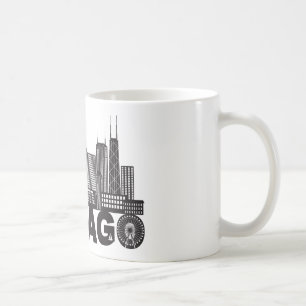 Caneca De Café Texto da skyline da cidade de Chicago preto e