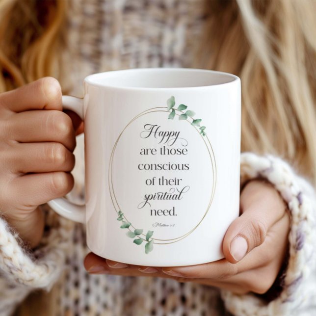 Caneca De Café Texto de 2026 JW com Eucalyptus Matthew 5:3 (Criador carregado)