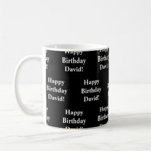 Caneca De Café Texto de aniversário feliz personalizável   Preto 