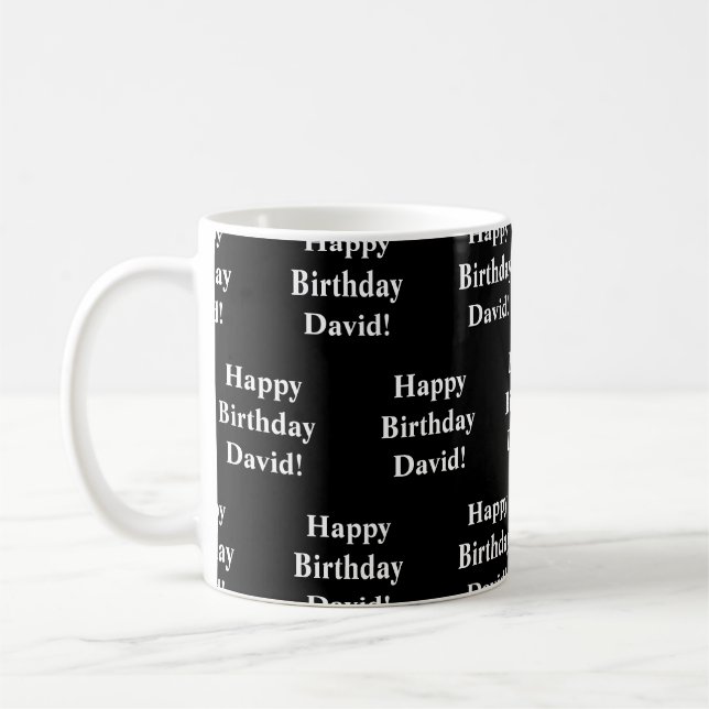 Caneca De Café Texto de aniversário feliz personalizável | Preto  (Esquerda)