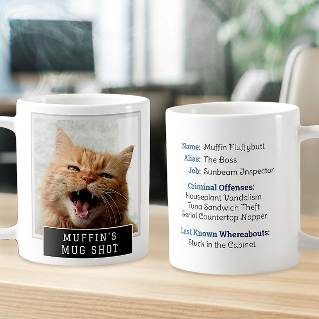 Caneca De Café Texto de Foto Personalizado do Cat Novelty Mugshot (Criador carregado)