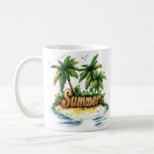 Caneca De Café Texto de Verão - Ilha Tropical de Verão