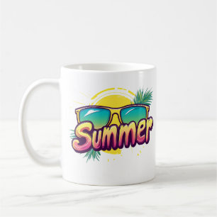 Caneca De Café Texto de Verão - Óculos de Verão Coloridos