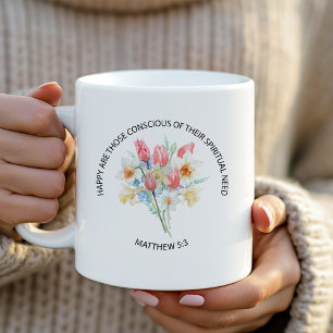 Caneca De Café Texto do Ano 2026 JW Matthew 5v3 Flores de Primave