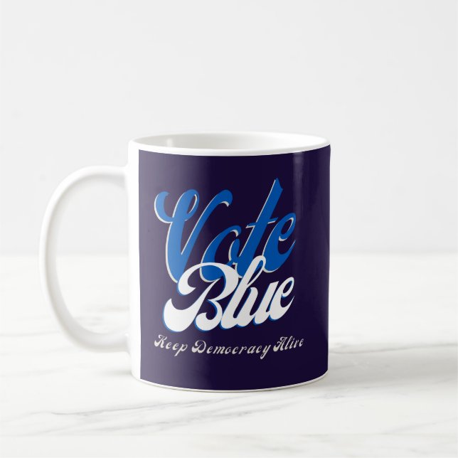 Caneca De Café Texto do Estilo Retroativo Azul (Esquerda)