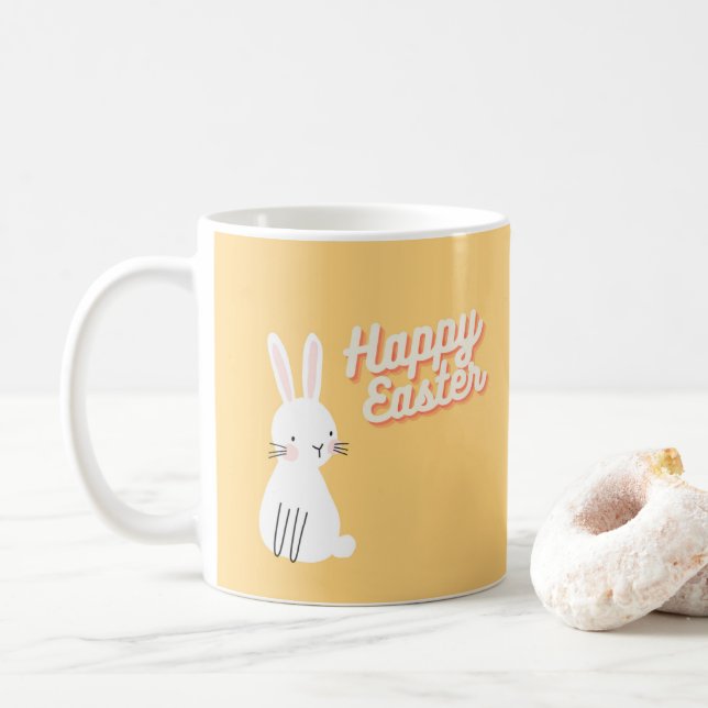 Caneca De Café Texto do felz pascoa com laranja coelho (Com Donut)
